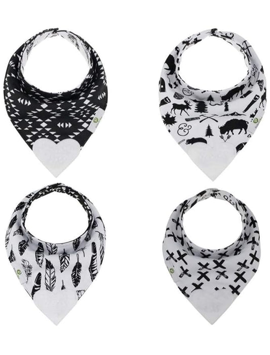 Pickle & Olive Reversible Baby Teething Bibs - Attached Heart Shaped Teether - Monochrome - Set of 2