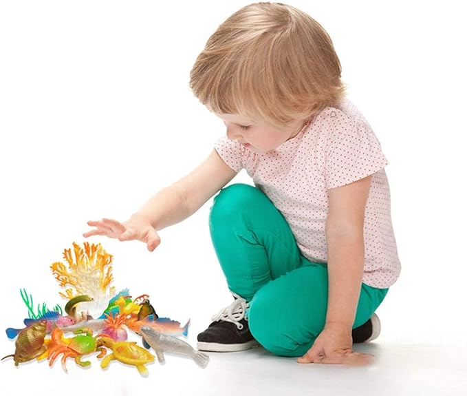 OuMuaMua 42pcs Realistic Mini Sea Creature Figure Toys - Ocean Animals, Bath Toys for Kids & Toddlers