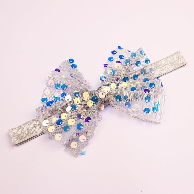 3pcs Baby Girl Bows Headband Chiffon Flower Hairband for Newborn Infant Toddler Soft Elastic Hair Bow Accessories for Baby Birthday Party (Grey, Standard size)