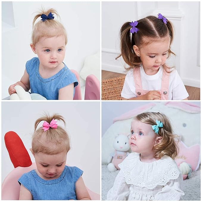 Baby Hair Clips for Girls 40PCS - 2" Girls Fully Lined Bows Hair Pins Tiny Hair Bows Alligator Clips for Baby Girls Infants Toddlers 40 Colors