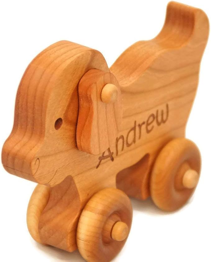 Wooden Puppy Toy Car – Easter Basket Gift for Toddlers & Kids, Handmade Wooden Puppy Push Toy, Natural Wood Animal Toy