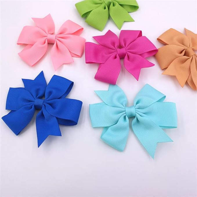 24 Colors Boutique Hair Bow Clips for Little Girls Grosgrain Ribbon Bow Alligator Hair Clip Toddler Baby Girl Kids Teens Hair Accessories (24 pcs/3.5 Inch Pinwheel)