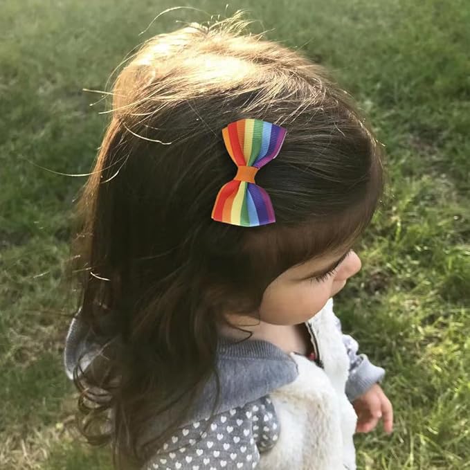 JIAHANG Baby Girls Grosgrain Ribbon 4 Inch Hair Bow Headband and Alligator Clips Set, Rainbow Color Hair Bow Accessories for Children Toddler School Girls 4Pcs Gift Set(Rainbow1)