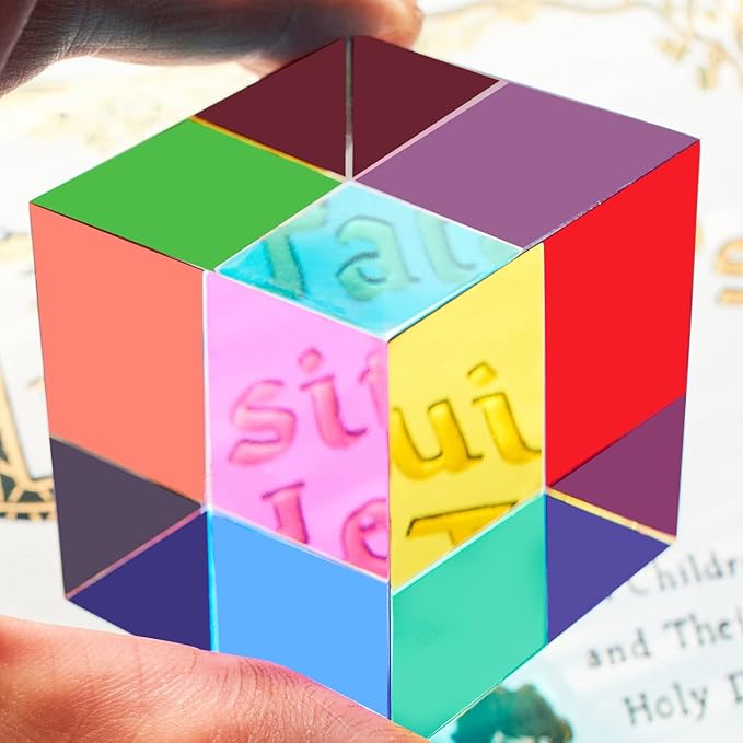 CMY Colorful Cube, 3.15 inch (80mm) Acrylic Mixing Color Cube Prism for Physics Education Learning and Office Desktop Decor, Scientific Toys and Gifts for Kids