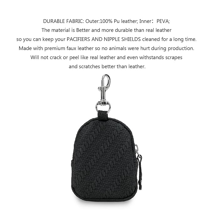 MOMIGO Pacifier Case Bag - Pacifier Holder with Clip for Diaper Bag Stroller Purse Charm, Holds 2 Pacifiers Outdoor Travel (Black)