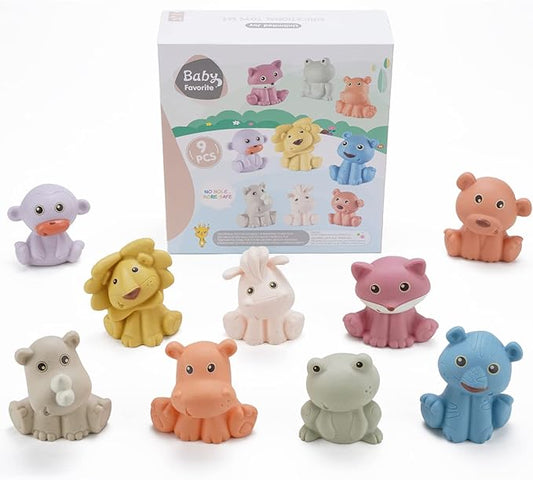 Baby Bath Toys, 9 Pack | Sealed, No Hole & Mold Free Bath Toys for Babies 6-12 Months | Soft, Squeezable & Float on Water | Safe, Easy-Grip Toddler Bath Toy Set | Baby Water Pool Toys-Wild Animal
