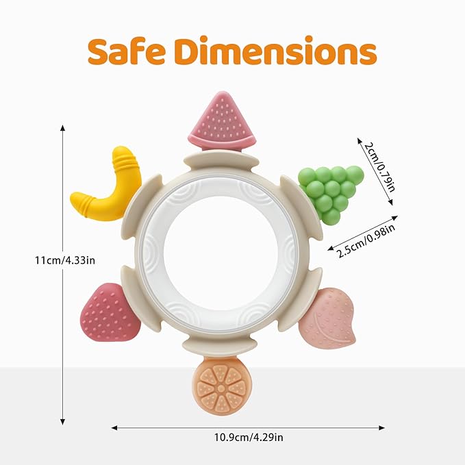 Baby Teething Ring Toy for 3-6-12 Months, Silicone Infant Teether for Sore Gum Relief, Soothing Sensory Chew Toys, Ideal Newborn Gift for Boys Girls Baby Shower, Birthday or Easter, Brown