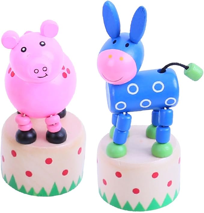 Bigjigs Toys Farm Animal Pushup (Pack of 2 - Pig and Donkey)