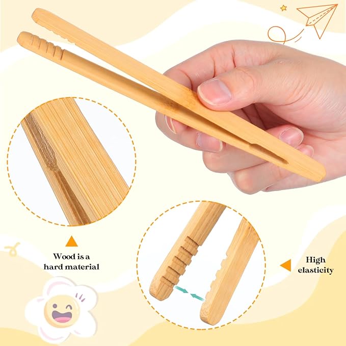 NUOBESTY 3PCS Wooden Tweezer Tongs Kids Tweezers for Fine Motor Peg Board Beads Game Clips Counting Matching Game Beads for Montessori Sorting Toys