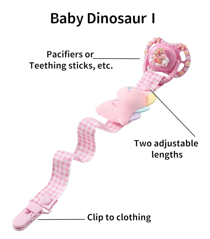 CutiePlusU Adult Pacifier Clip Adult Size Anyard Holder Clips 2 Pack-Baby Dinosaur 1