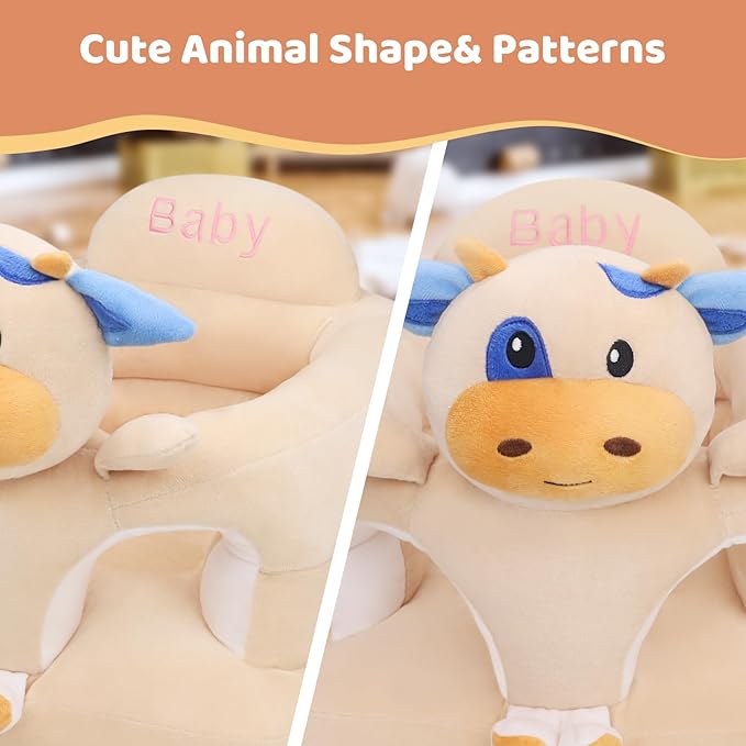 vocheer Sit Me Up Floor Seat for Baby Chair for Sitting Up Support Seat Sofa Plush Animal Shaped Baby Learning to Sit Chair for 3-24 Months Girls and Boys, PP Cotton Full Filling,Cow
