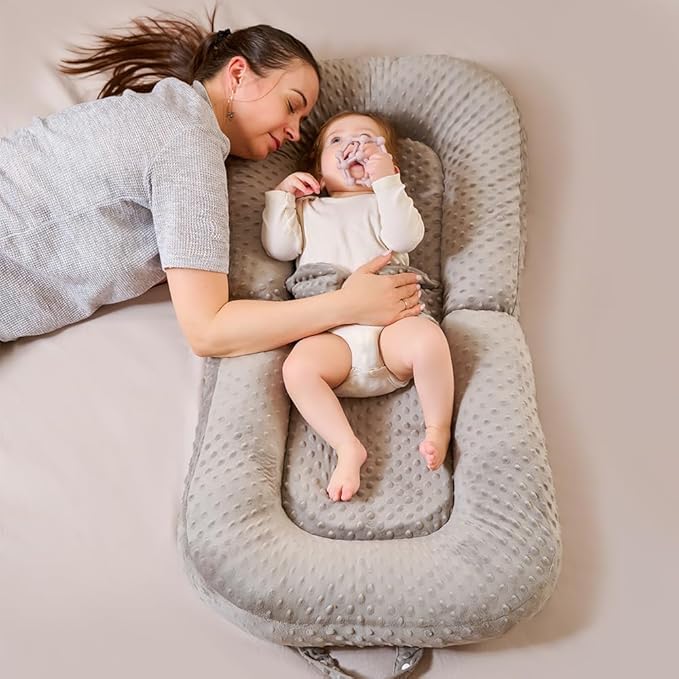 Baby Lounger for Newborn,0-12 Months,Foldable Soft Infant Lounger Pillow for Home and Travel, Baby Nest Lounger with Cover,Multi-Use Portable Baby Lounger for Supervised Play&Tummy Time, Grey