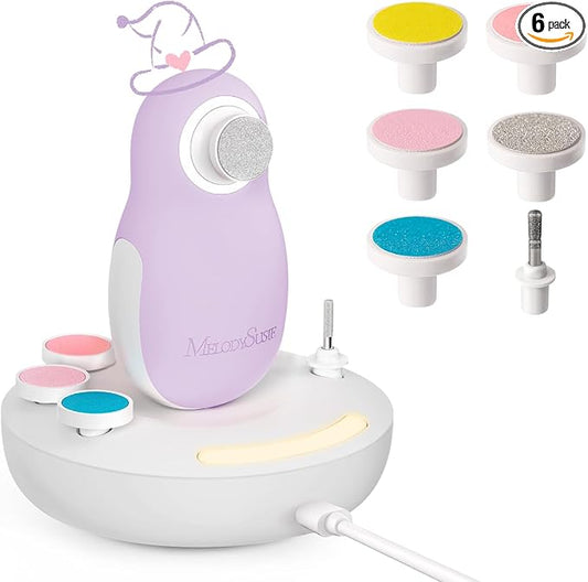 MelodySusie Baby Electric Nail File Kit, PC20F Cordless & Safe Nail Trimmer with Night Light, Quiet Operation for Newborns, Infants, Toddlers, Gentle Nail Care Clipper, Purple