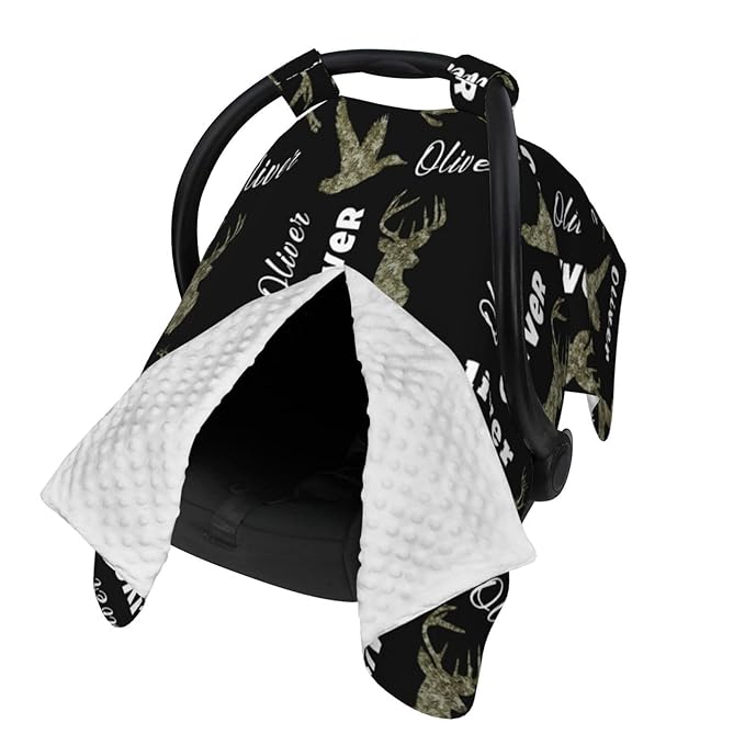 Custom Name Nursing Cover – Hunting Baby Car Seat Canopy, Stroller Cover, Baby Minky Blanket – Personalized Newborn Shower Gift for Infant Boys & New Moms
