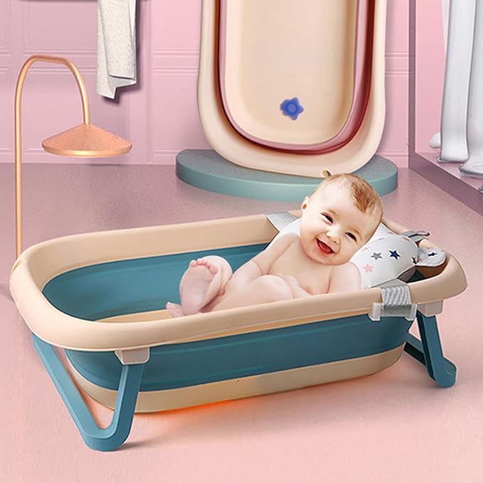 Collapsible Portable Bathtub - Large 30" Baby Bathtub for Infants to Toddler 0-36 Months with Temperature Sensing Water Plug and Drain Hole
