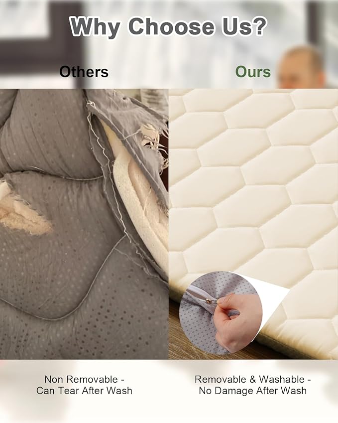 TINYHARBO Premium Foam Baby Play Mat 50" x 50" with Removable Cover, Extra Thick Padding Playpen Mat, Non-Slip Floor Mat, Stylish & Easy to Clean for Crawling Baby, Infants & Toddlers, Beige