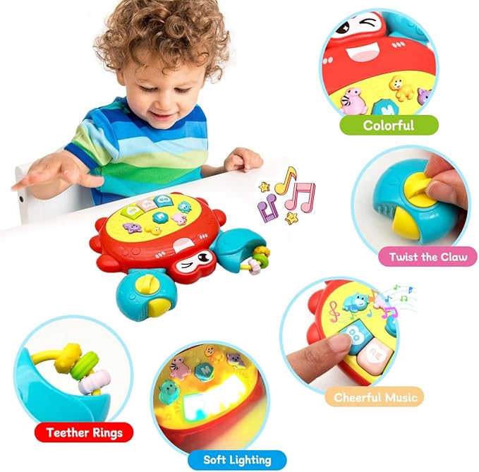 Baby Musical Toys for 1 Year Old Boys and Girls, Piano Keyboard Light Up Musical Toys for Toddlers 1-3 , Early Learning Educational Infant Toys Gifts for 12-18 Months (Crab)