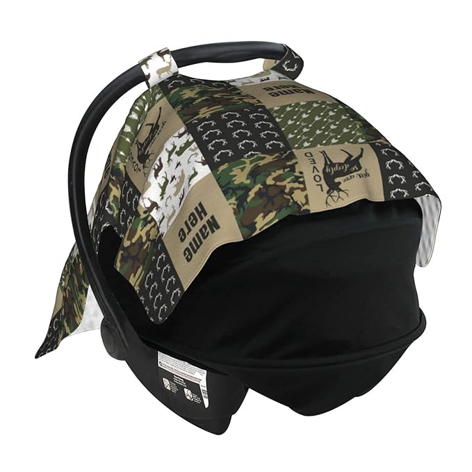 Personalized Woodland Moose and Bear Baby Car Seat Canopy for Babies with Name, Custom Car Seat Covers for Boys, Opening Minky Nursing Breastfeeding Cover Infant Car Seat Canopies for Newborn