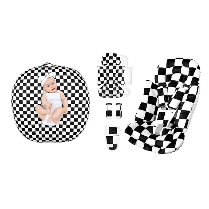 Newborn Lounger Cover and Infant Car Seat Insert, Black Checkered (Lounger Not Include)