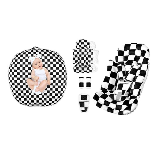 Newborn Lounger Cover and Infant Car Seat Insert, Black Checkered (Lounger Not Include)