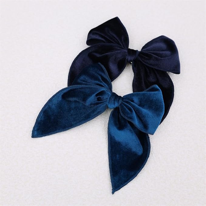 Pack of 4 Large Velvet Fable Bow Hair Clips for Kids Toddler Girl Mom Velvet Hair Bow Alligator Clips Baby Girls Women Hair Accessories (Pink/Navy)
