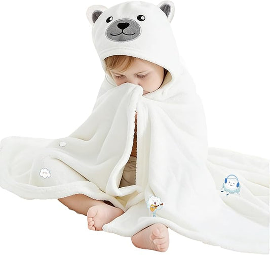 Toddler Baby Bath Towel with Hood 27.5"X55" Ultra Absorbent Soft Cozy Comfort Bathrobe Blanket, 0-6 Years Infant Shower Towel for Girls & Boys(Pearl)