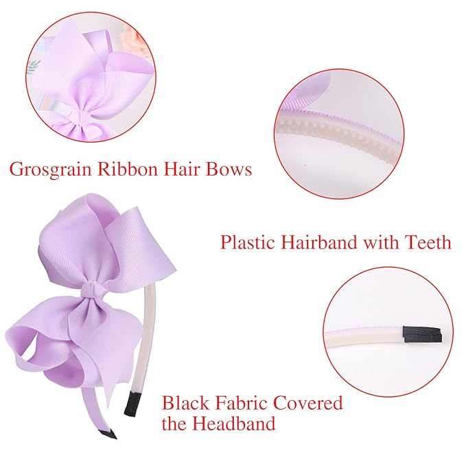 5Inch Hair Bows Headbands for Girls Grosgrain Ribbon Bows Hairbands for Toddler Kids Children Hair Accessories Pack of 8