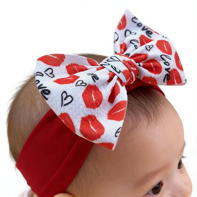 Baby Nylon Headbands Valentine's Day Baby Bows Stretchy Red Headbands for Newborns Infant Cute Hair Accessories (Y14, FZ)