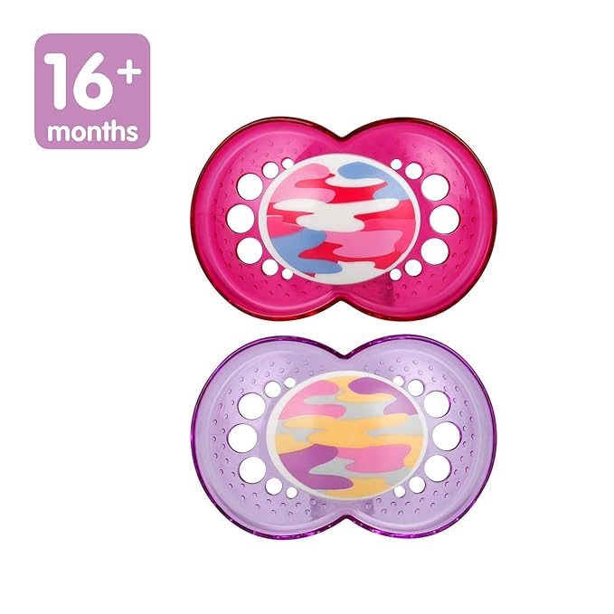 MAM Original Baby Pacifier, Nipple Shape Helps Promote Healthy Oral Development, Camo Girl, 16+ (Pack of 2)