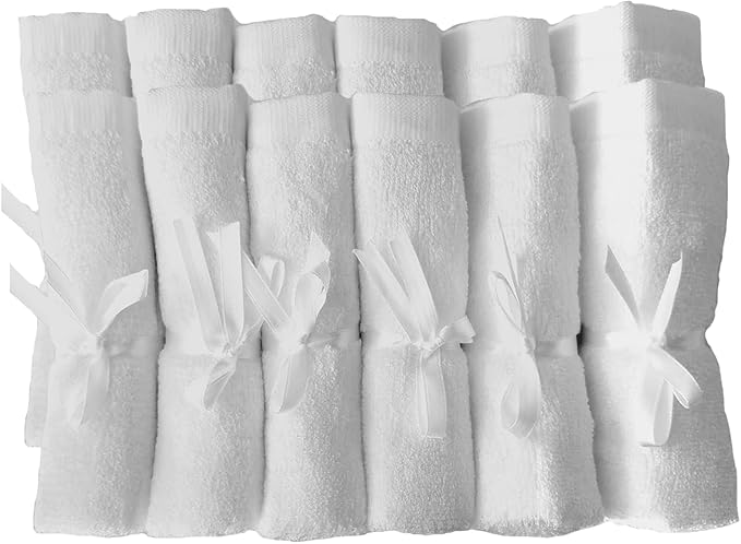 BY LORA WashCloths for Newborn to Adult, Absorbent Bath Face Towels, Baby Wipes, Burp Cloths or Face Towels, 12-Pack, White
