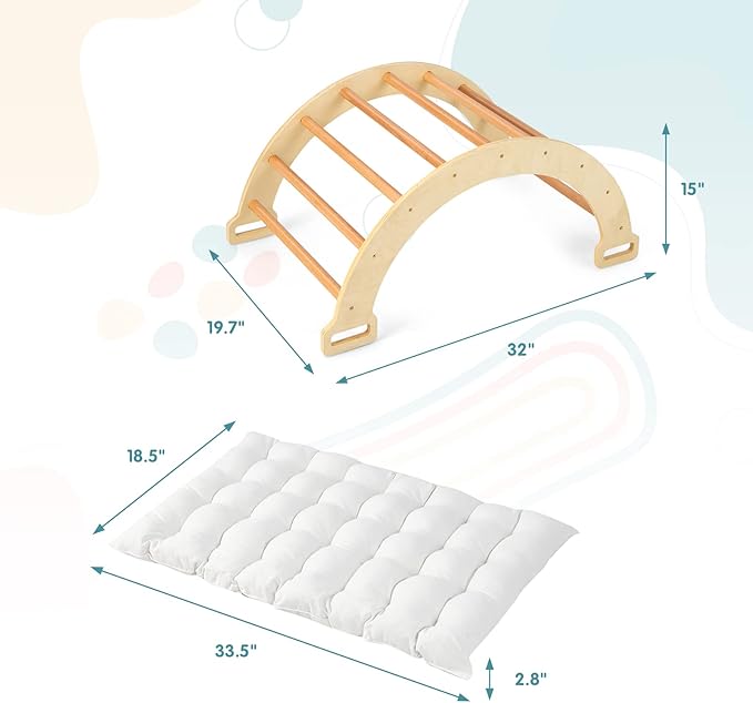 INFANS Wooden Arch Climber Rocker with Soft Cushion, 4 in 1 Montessori Climbing Ladder Toys for Toddlers, Waldorf Indoor Baby Children Ladder Gym Learning Playset Gift for Kids Boys Girls