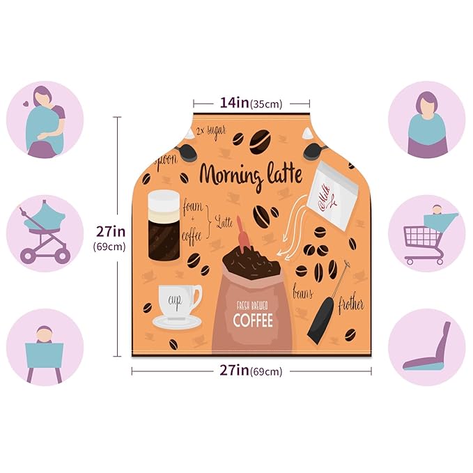 Baby Car Seat Stroller Covers Coffee Latte Spoon Nursing Cover Breastfeeding Scarf Soft Breathable Stretchy Coverage Carseat Canopy Cover for Boys and Girls Multi Use