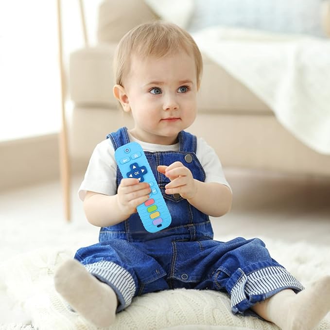 Fu Store Silicone Teething Toys for 0-12 Months 3-24 Months Infant Toddlers Remote Control Shape Teethers for Babies Chew Toys Relief Soothe Babies Gums Set Dishwasher and Refrigerator Safe Beige