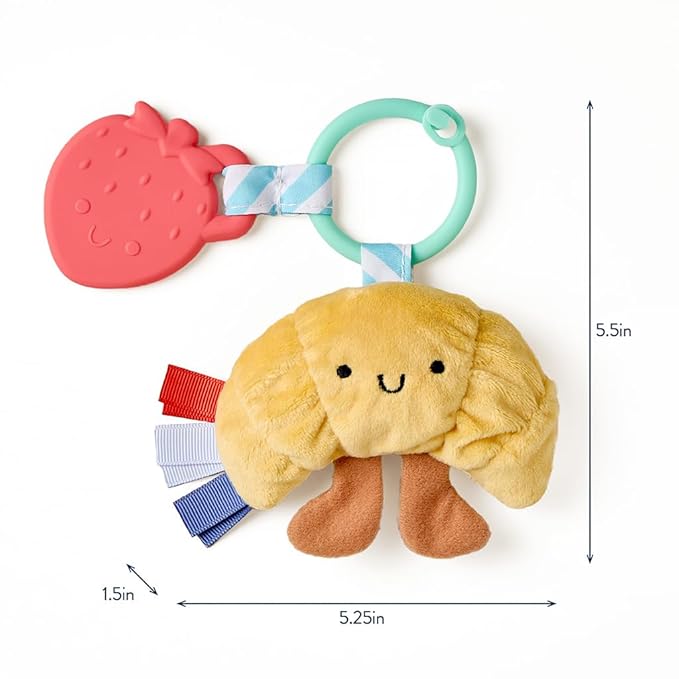 Itzy Ritzy Infant Toy & Teether - Itzy Pal Baby Teething Toy Includes Lovey, Crinkle Sound, Textured Ribbons & Silicone Teether for Newborn (Croissant)