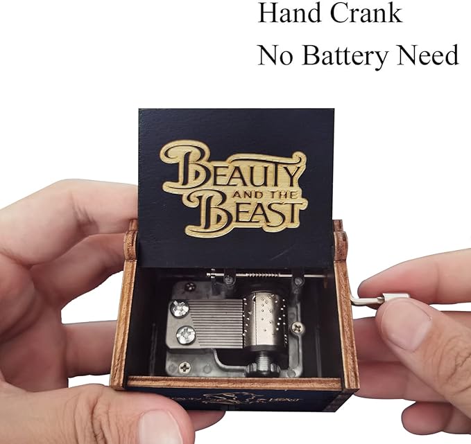 Beauty & Beast Music Box, Wooden Hand Crank Music Box, Wooden Toys for Movie Fans, Gifts for Kids/Sons/Daughters, Perfect for Valentine's Day, Birthday, Halloween and Christmas. (Beauty and the Beast