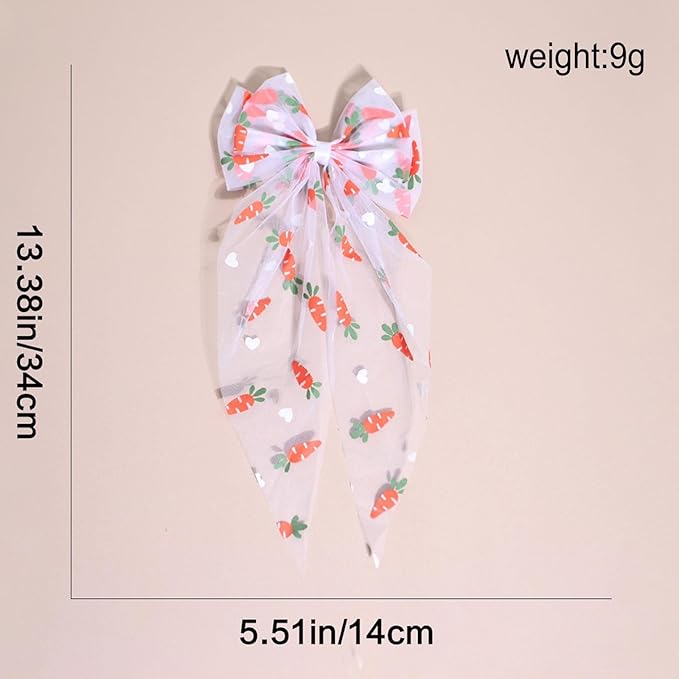 Easter Hair Bow for Girls - Large Tulle Carrot Bow Hair Clip with Long Tail, Cute Carrot Hair Accessory Alligator Clip for Women Toddlers, Easter Spring Party Barrette Hair Decoration