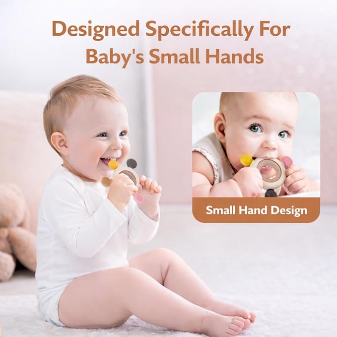 Baby Silicone Teething Ring Teether Gift Set for Boys and Girls Over 3 Months Soothes Gums Fits Small Hands Ergonomic Design Set of 4 Toys Ideal Gift Box BPA Free