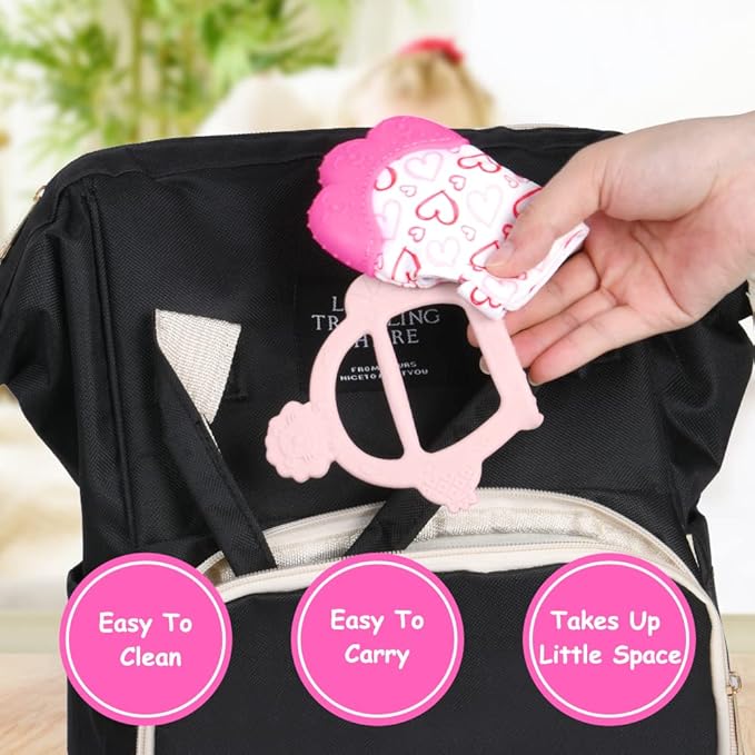 Vicloon Silicone Teething Mitt, 2Pcs Baby Teething Mitten with Adjustable Strap, Crinkle Sound and Textured, Self Soothing Baby Chew Toys for 0-6 Month Infant