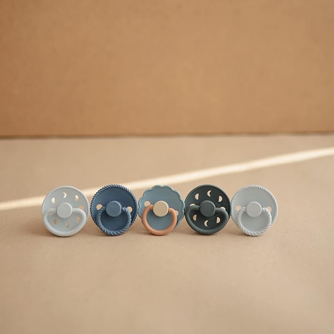 FRIGG Moon SilkySoft Silicone Baby Pacifier | Made in Denmark | BPA-Free (Powder Blue/Slate, 6-18 Months)