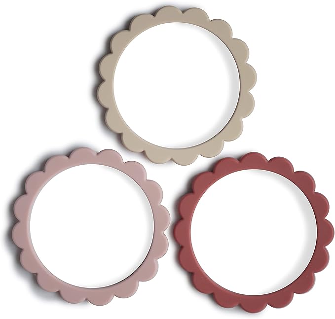 mushie Flower Teether Bracelet | 3-Pack (Rose/Blush/Shifting Sand)