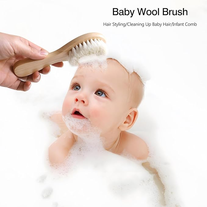 2 Pack Baby Hair Brush with Wooden Handle and Super Soft Goat Bristles for Newborns Toddlers