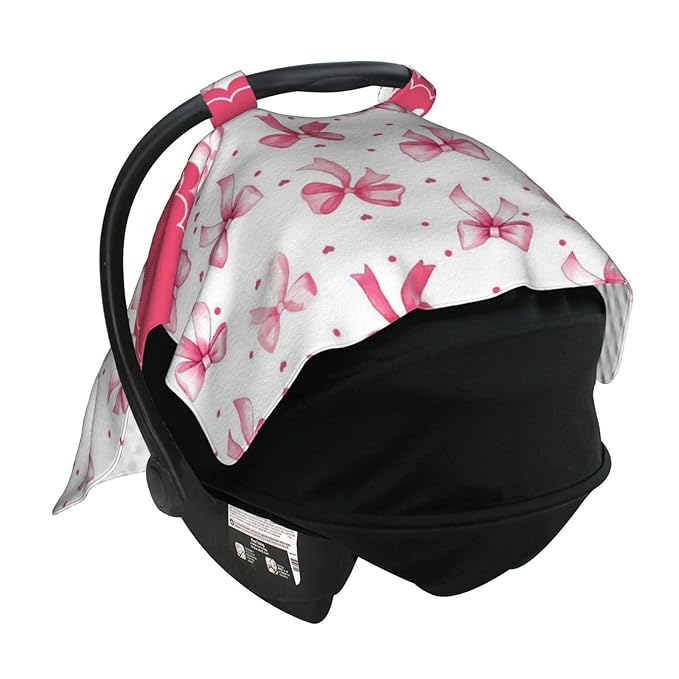 Personalised Baby Car Seat Cover with Name, Customized Bows Carseat Covers for Girls, Windproof Sun Protection Baby Carseat Canopy, Multi-use Nursing Breastfeeding Covers for Infant