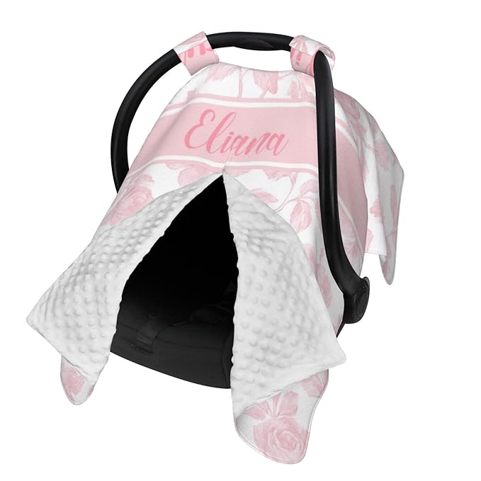 Custom Baby Car Seat Cover with Name – Personalized Pink Floral Nursing Cover, Infant Carseat Canopy, Shopping Cart Cover – Soft, Breathable & Warm – Ideal Shower Gift for Baby Girls