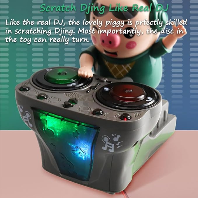 Miracland DJ Pig - Funny Musical Toy for Toddlers, Scratch DJing Dancing Piggy With Dynamic Music and Colorful Lights