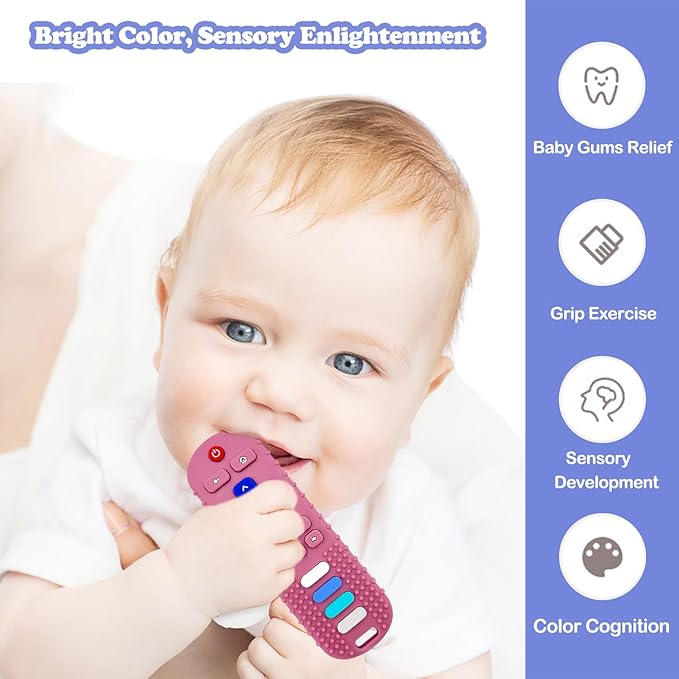 ROBBEAR Baby Teething Toys, Food Grade Silicone Teethers for Babies 3 6 12 18 Months, TV Remote Shape Infant Chew Toys for Boys and Girls, Freezer BPA Free (1 Pack-Blue RC)