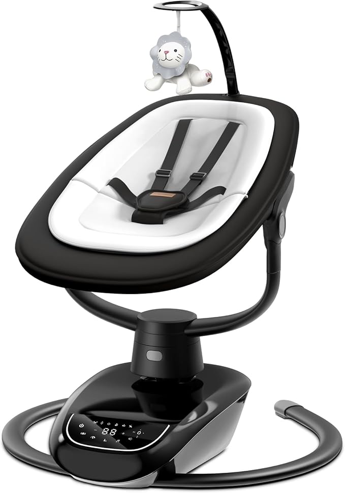 Angelbliss Baby Swing with Custom Motion, 3D-Motion Electric Swing with 6 Unique Motions & 4-Speeds, Bluetooth Enabled, 13 Preset Lullabies (Black)
