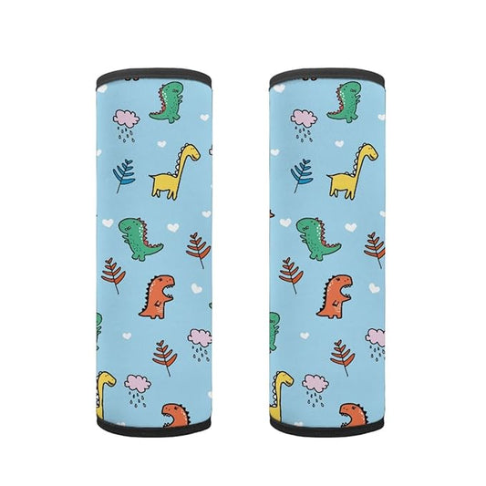 ENLACHIC Kids Car Seat Belt Cover, Cute Cartoon Animal Print Baby Car Seat Strap Pads Infant Car Seat Protector Car Accessories Universal All Cars,Blue Cartoon Dinosaur