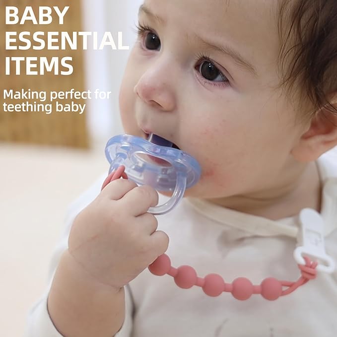 5-Pack Silicone Pacifier Clip, One-Piece Silicone Pacifier Holder Clip for Boys & Baby Girl Binky Clips Rust-Free Holders Unisex Newborns Shower Birthday Gifts (Blue)