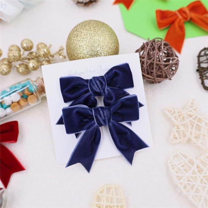 2 Pcs Cute Navy Blue Velvet Hair Bow Clips 3" Bowknot Alligator Clip Barrettes Hairpins for Girl Kids Accessories