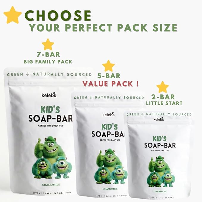 KELEBS Hypoallergenic Kids Soap Bar 2-Pack | Organic & Gentle Chamomile Body Wash for Children | Natural Ingredients | Fun Bath Time